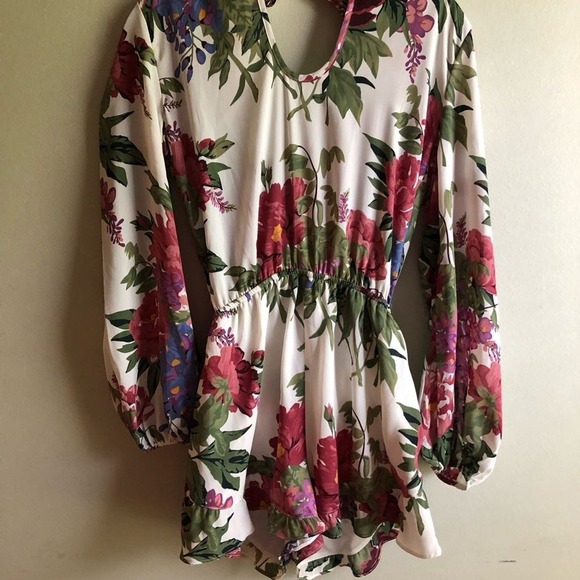 Show Me Your Mumu Womans Sz Small‎ Rocky Romper Floral Long Sleeve Ruffle Boho - Picture 5 of 11